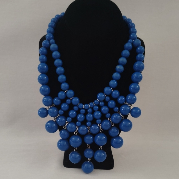 Jewelry - Blue Statement Beaded Bib Necklace - Women Jewelry